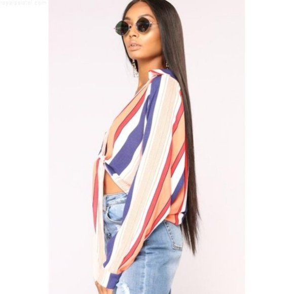 Striped Front Tie Crop Top - Picture 2 of 6